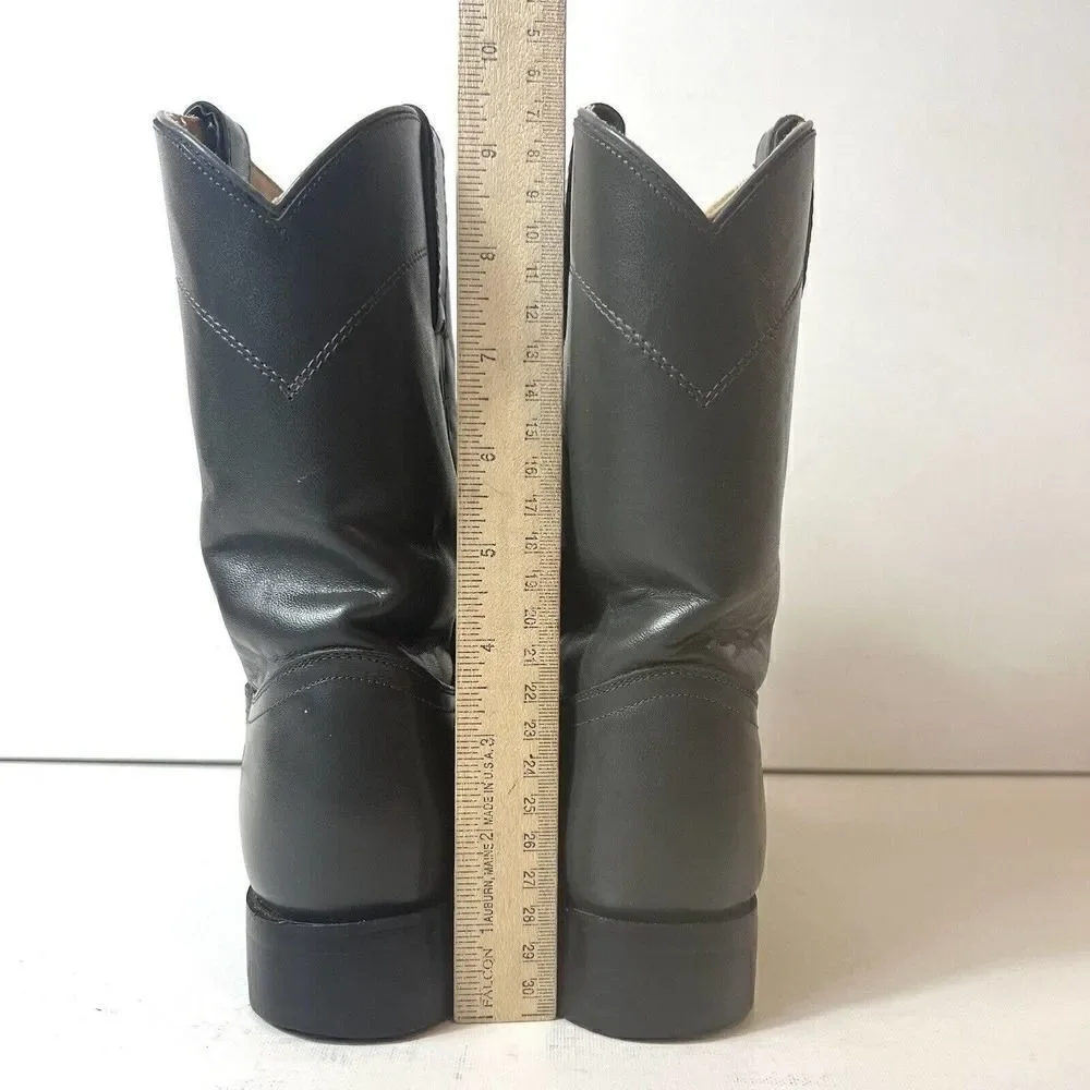Justin Roper Gray Leather Cowboy Western Riding Casual Boots Mens Youth 4 D Shoe